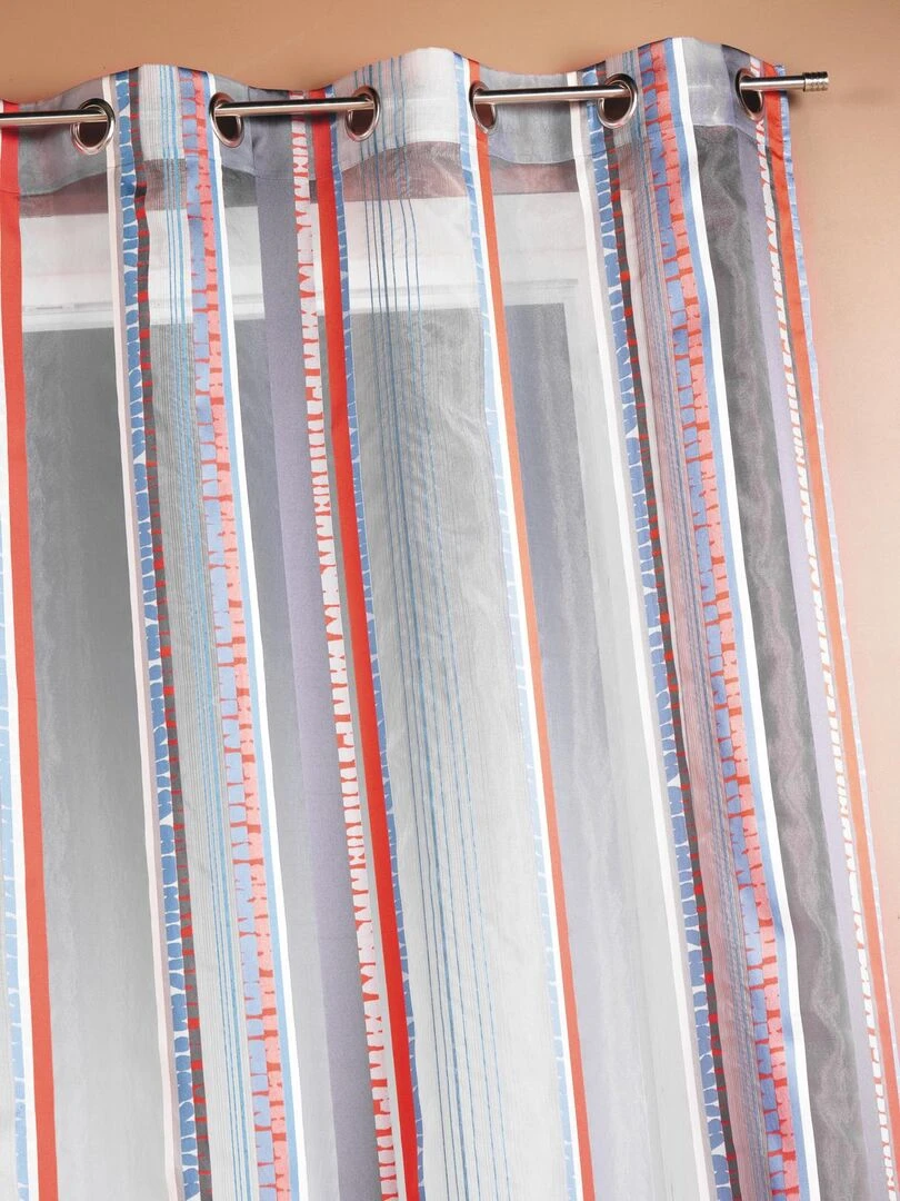 Voilage en organza jacquard à rayures verticales colorées Gris clair