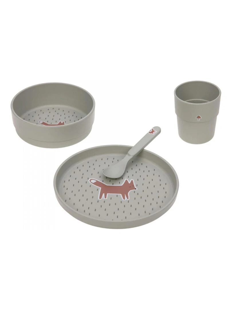Coffret repas Little Forest Renard (assiette bol tasse cuillères) Vert