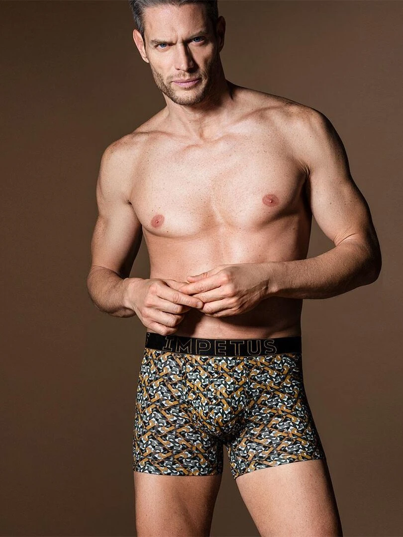 Boxer Venise en coton et lyocell à motif graphique   Jaune