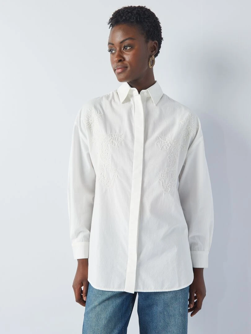 Chemise en popeline à broderies   Beige