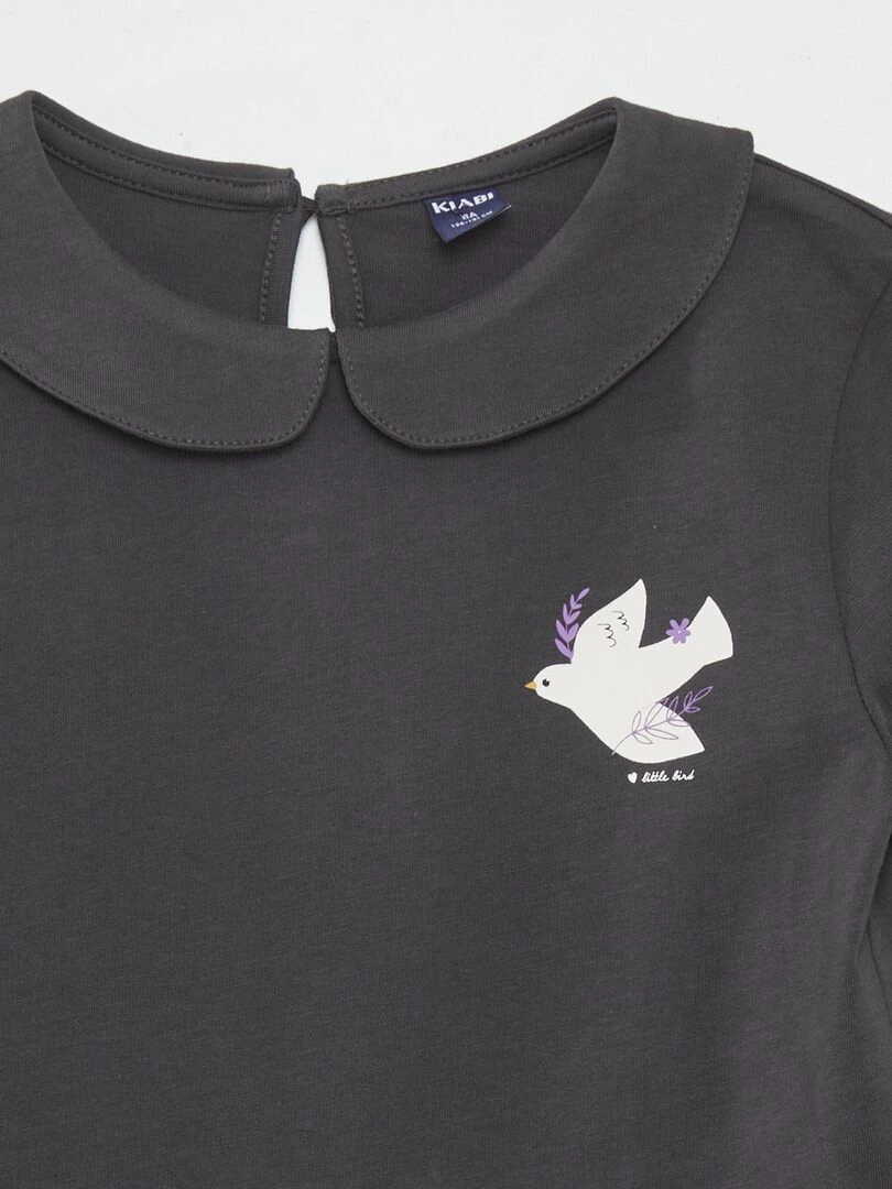 T shirt col claudine Noir