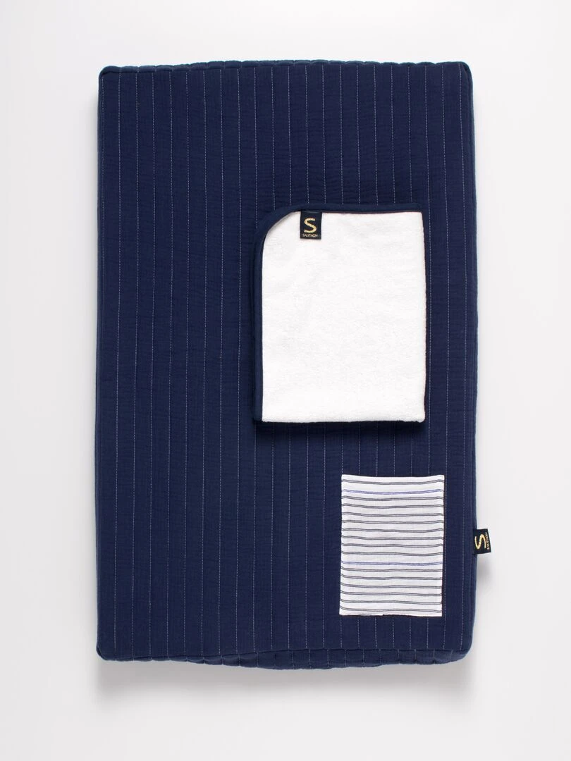 Matelas à langer en double gaze de coton et sa serviette   SAUTHON   Bleu