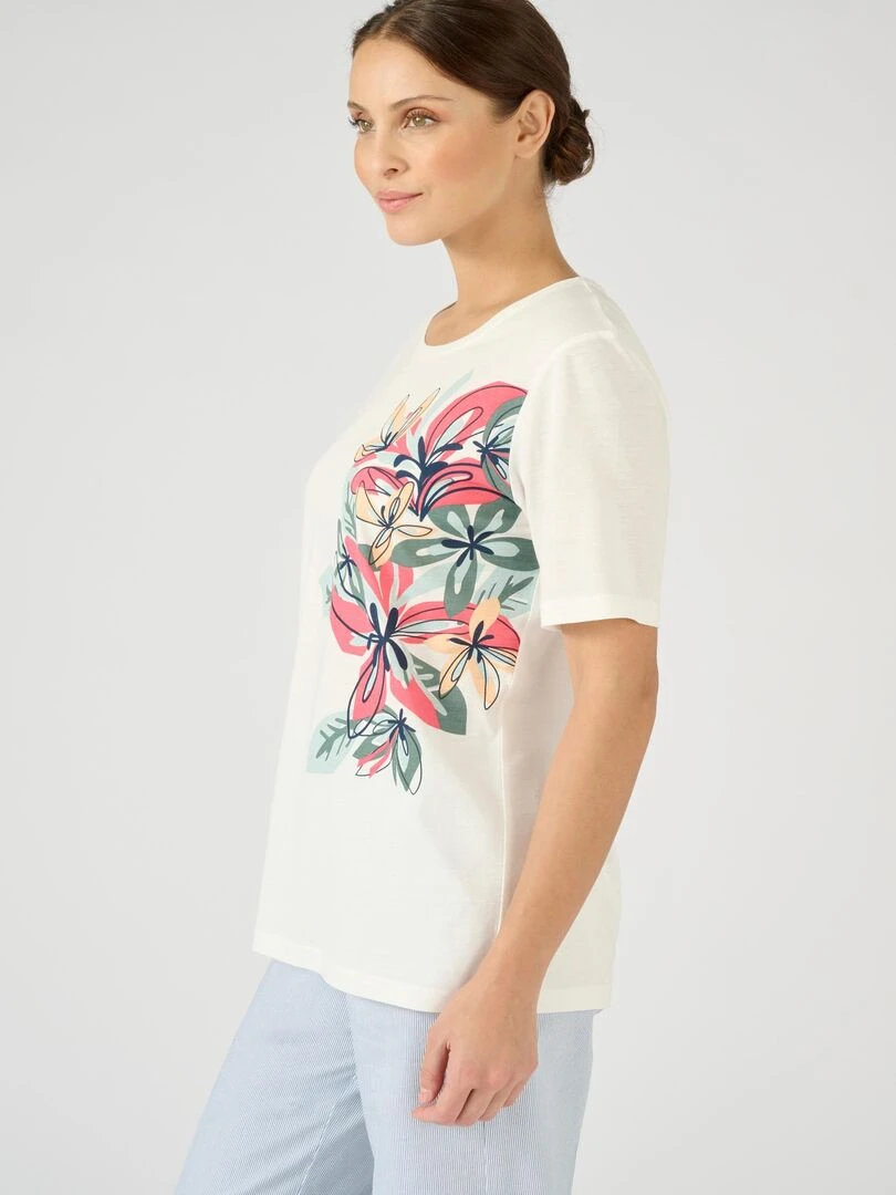 Tee shirt imprimé coton biologique Damart Blanc cassé