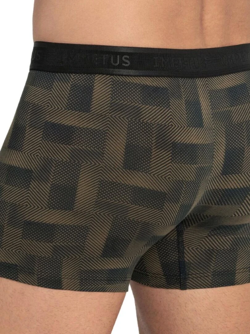 Boxer homme en coton et modal à motif géométrique Isamu Marron