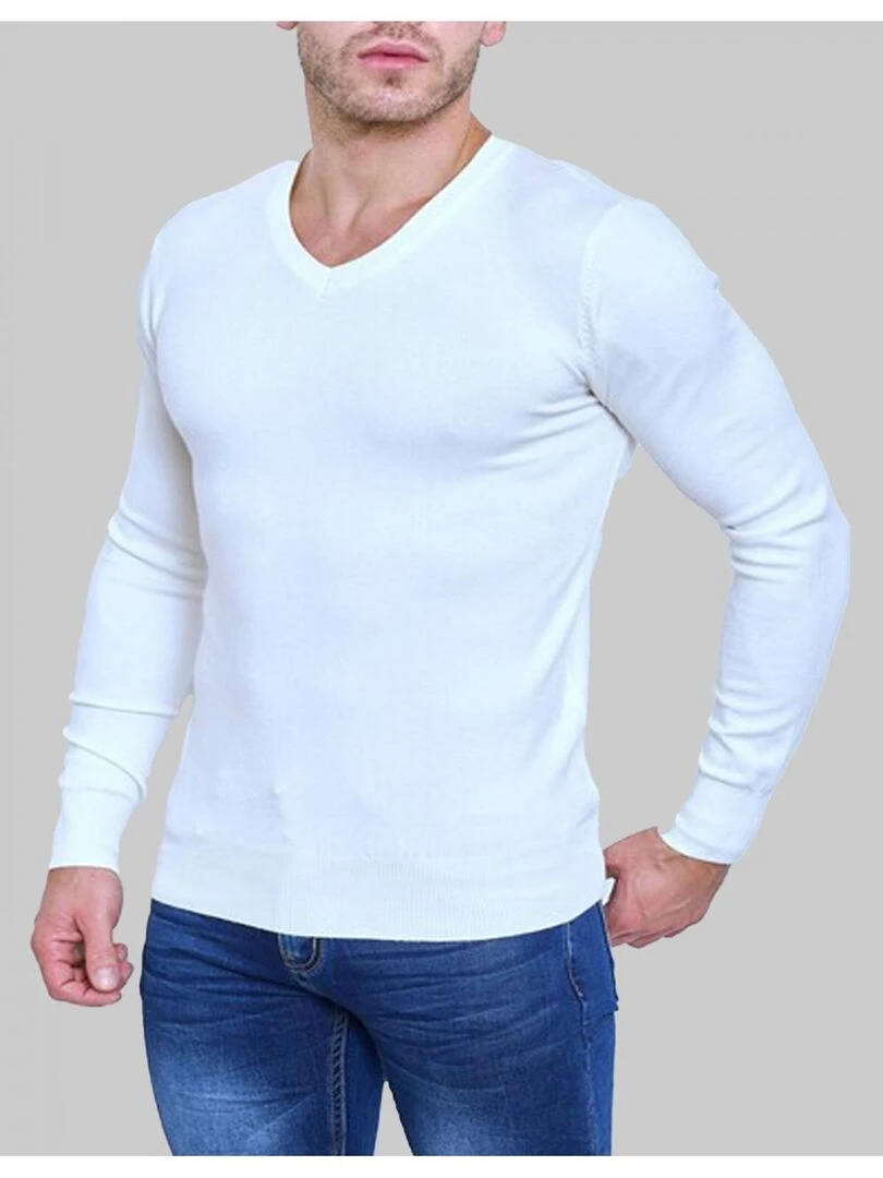 Pull manches longues col V Kebello Blanc Blanc