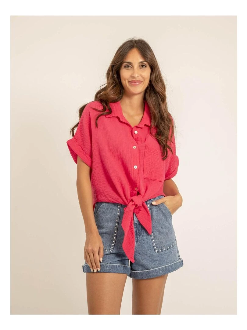 Chemise manches courtes gaze de coton ODETTE Rose fushia