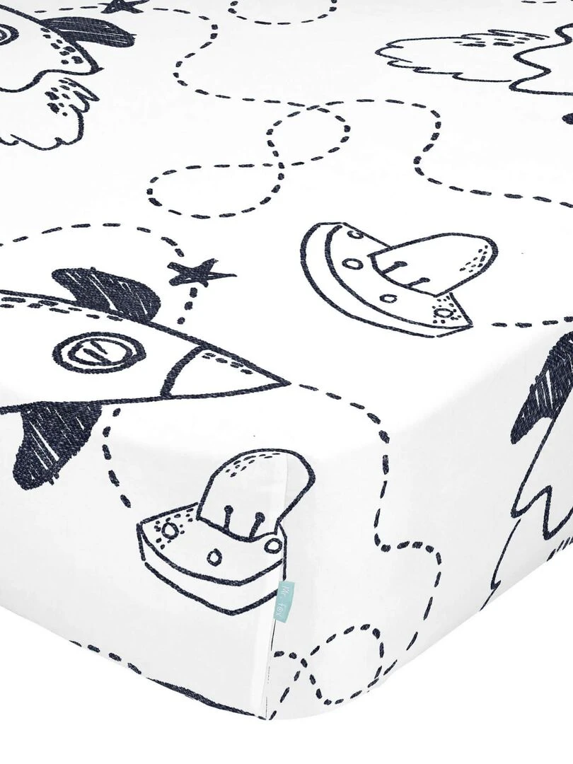Drap housse Starspace "Happyfriday" Blanc