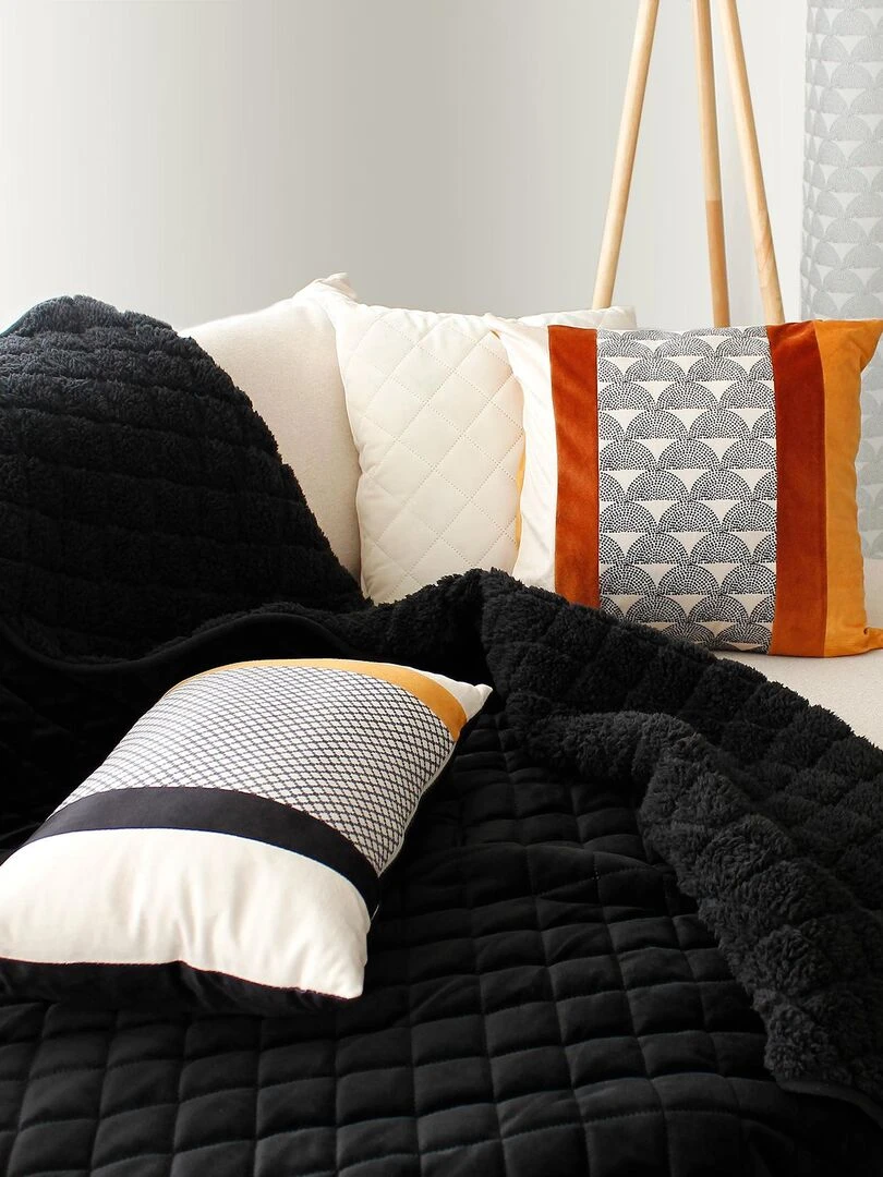 Plaid en velours et sherpa   Noir