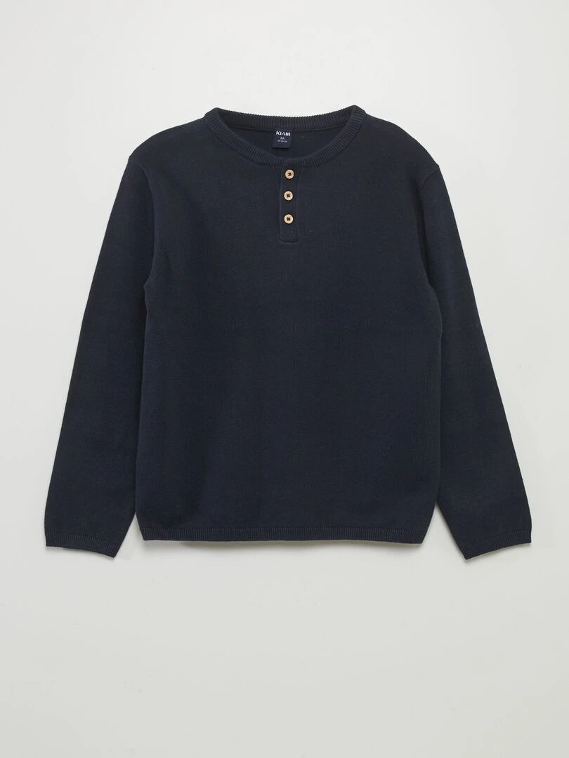 Pull à col tunisien boutonné bleu marine