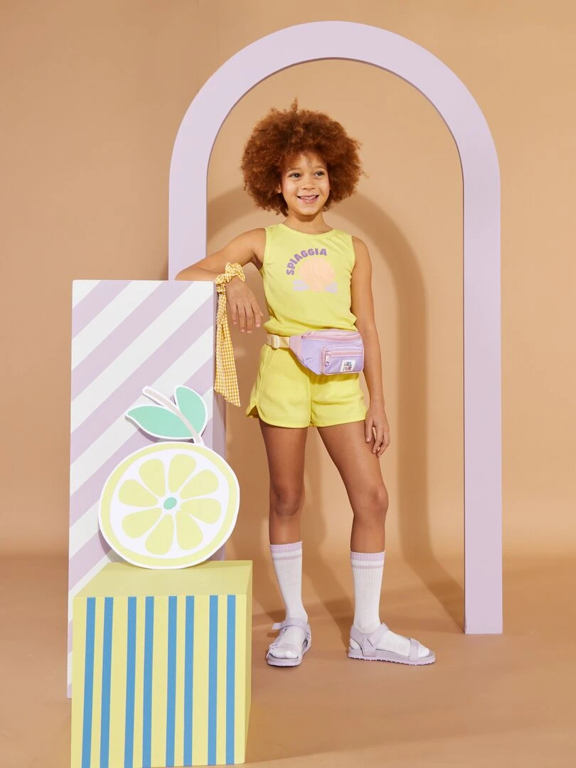 Short côtelé avec liens à nouer   jaune