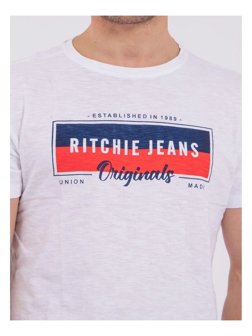 T shirt manches courtes col rond pur coton NOMARY   Blanc