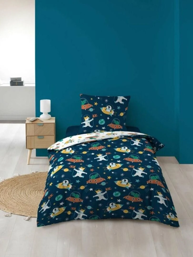 Housse de couette enfant 140x200 Cosmo + 1 taie microfibre Bleu