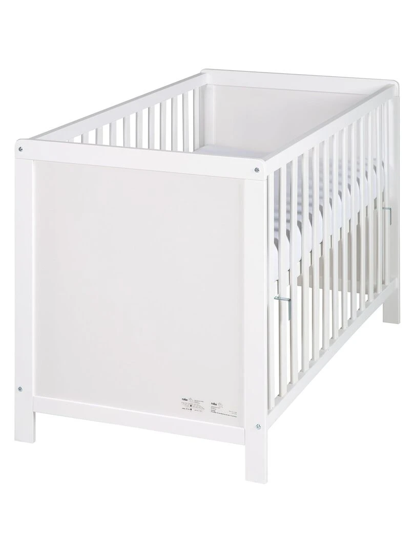 ROBA Lit Bébé et Cododo 60 x 120 cm + Matelas et Sommier   Hauteur Réglable   Blanc   Blanc