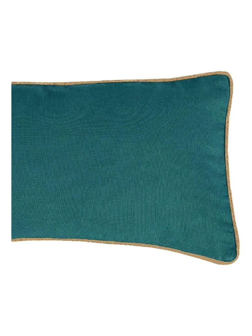 Coussin en coton recyclé avec piping jute 'Deko&co' Bleu canard