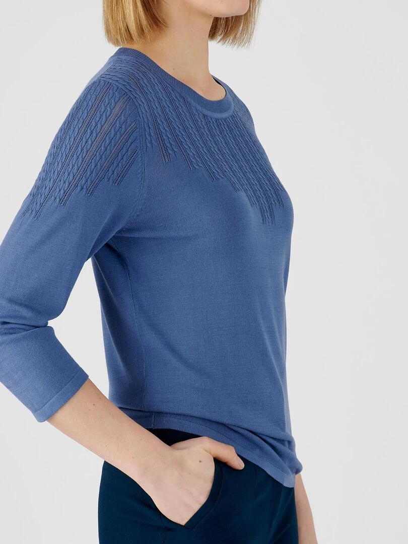 Pull fin manches 3/4 Damart Bleu gris