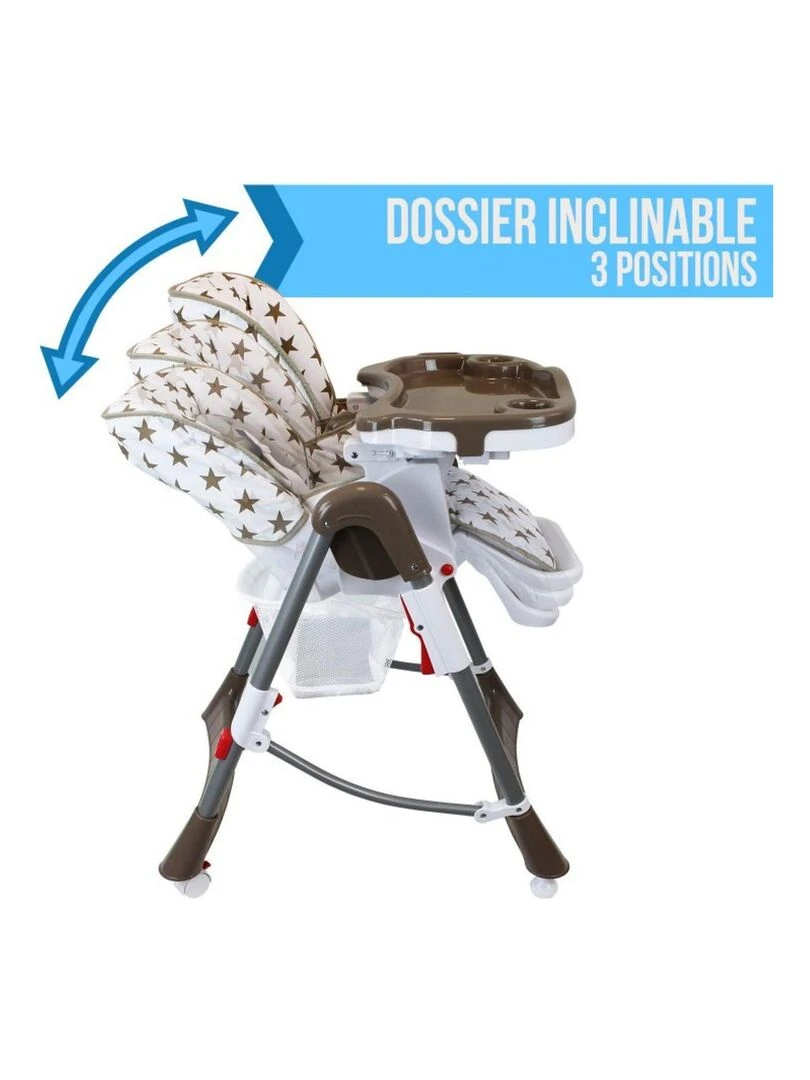 Chaise haute bébé  pliable  réglable hauteur  dossier et tablette   Ptite Perle   Monsieur Bébé   Marron
