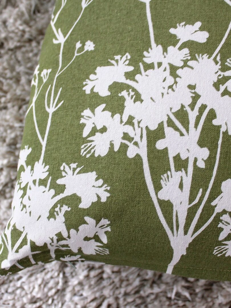 Coussin déhoussable 40x40 cm Herbier vert olive écru coton Vert