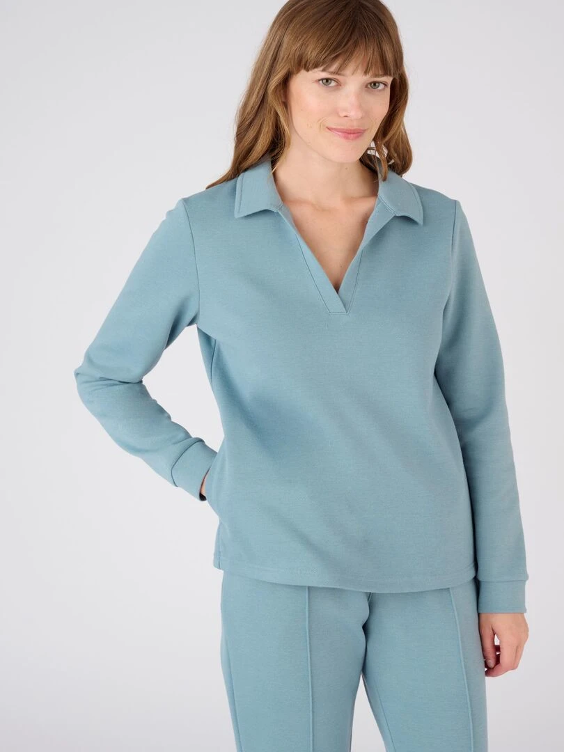 Sweat shirt en maille piquée   Happy D. by Damart   Bleu gris