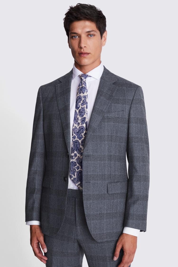 Italian Slim Fit Grey Check Jacket    Buy Online at Moss