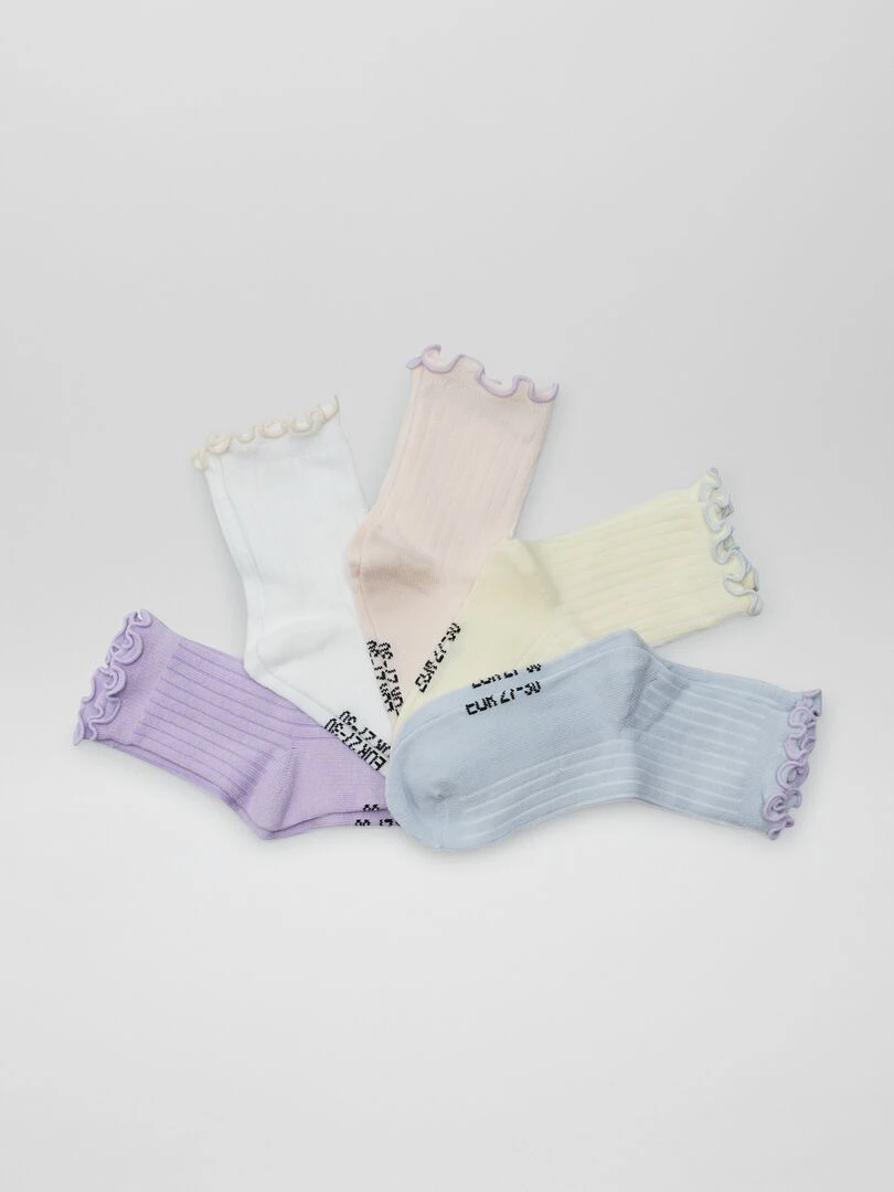 Lot de 5 paires de chaussettes Blanc/jaune/violet/rose/gris