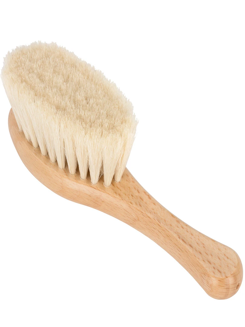 Brosse à cheveux bébé de relaxation en bois et poils de chèvre doux Beige