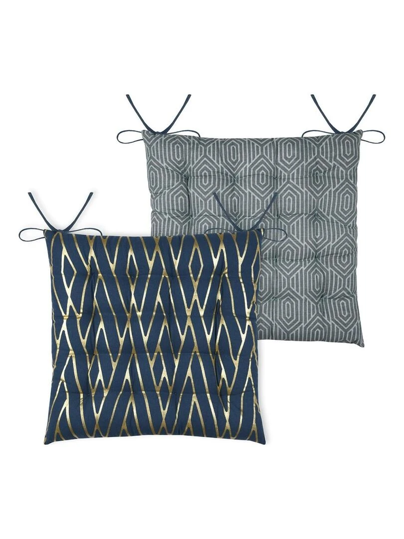 Lot de 4 galettes de chaise 16 points 38x38 Houston bleu coton   Bleu