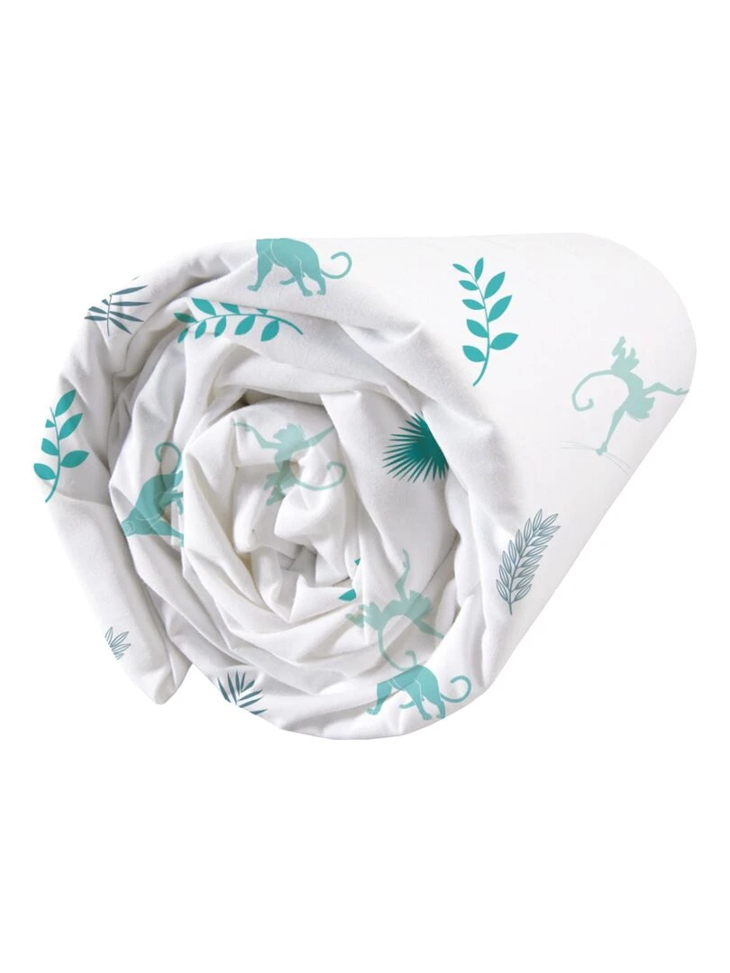 Drap housse imprimé 100% coton DISNEY LE LIVRE DE LA JUNGLE BALADE Blanc Vert