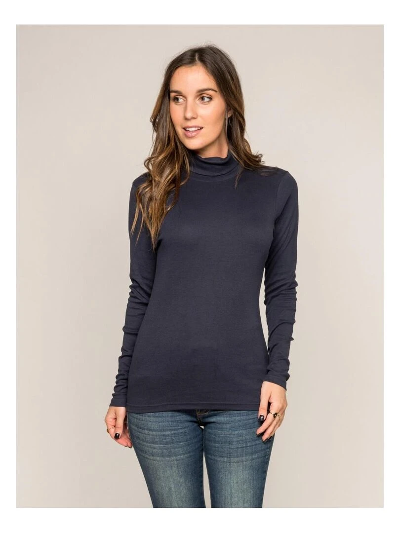 Sous pull col roulé pur coton organique FUSEE Bleu marine