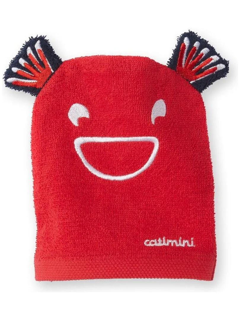 Serviette de bain 80x80 cm + Gant 15x21 cm blanc et rouge 100% Coton Rouge