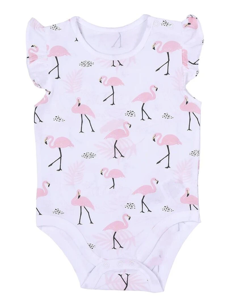 Body bébé sans manches Flamants roses Blanc