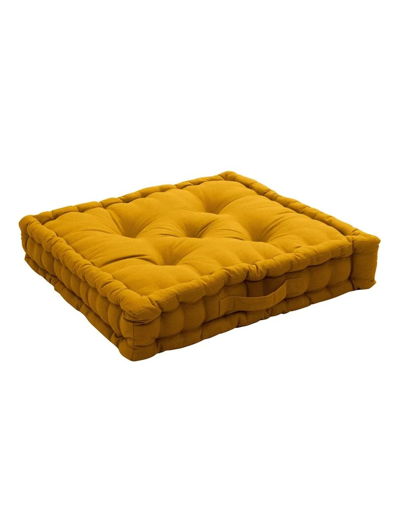 Coussin de sol uni en pur coton Jaune moutarde