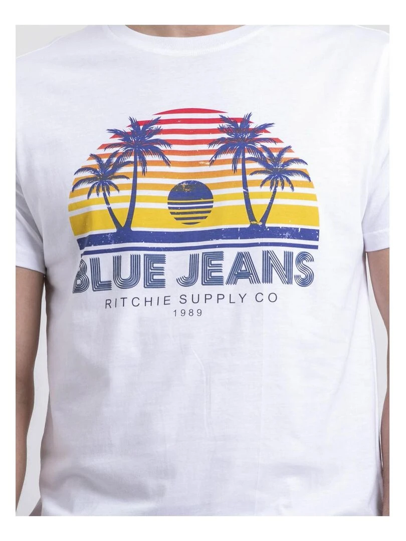 T shirt col rond pur coton NAPOUR   Blanc