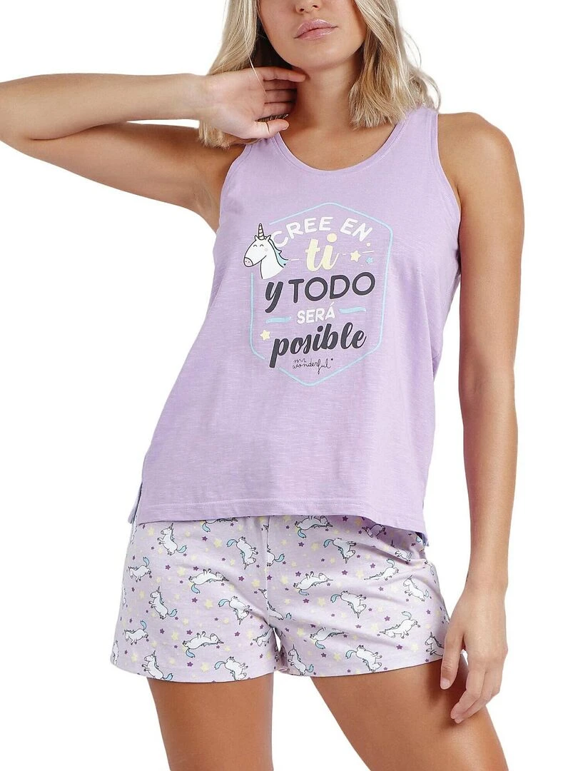 Pyjama short débardeur Cree En Ti Mr Wonderful Violet