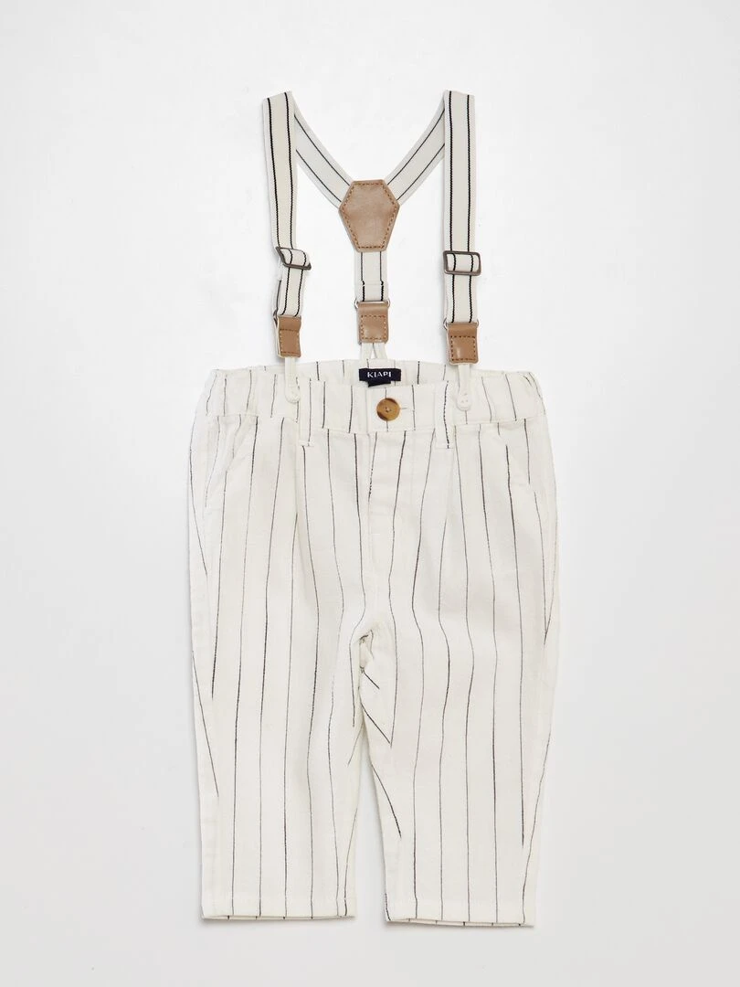 Pantalon chino rayé avec bretelles Blanc rayé