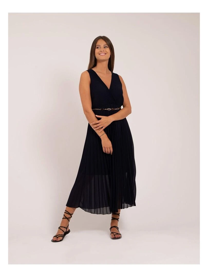 Robe longue plissée IANESSA Bleu marine