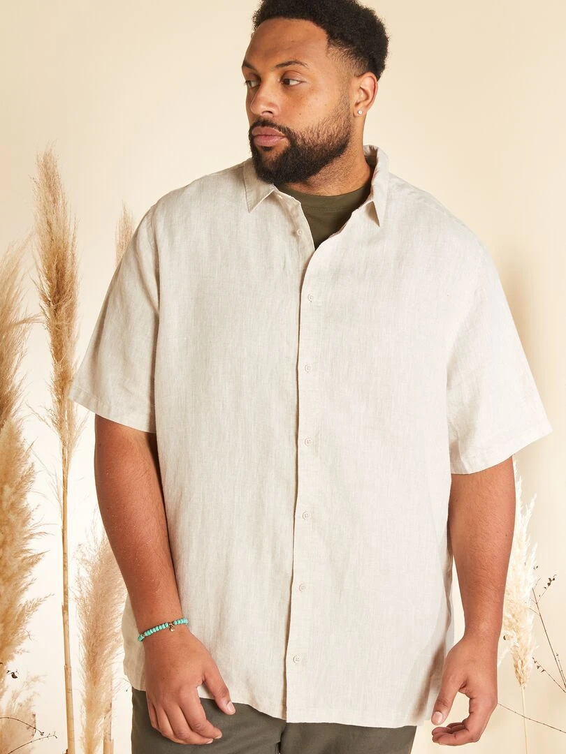 Chemise en lin à manches courtes   beige