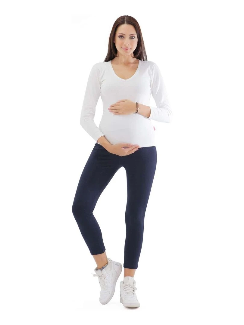 Legging de grossesse été en coton respirant 7/8 Blue Bleu