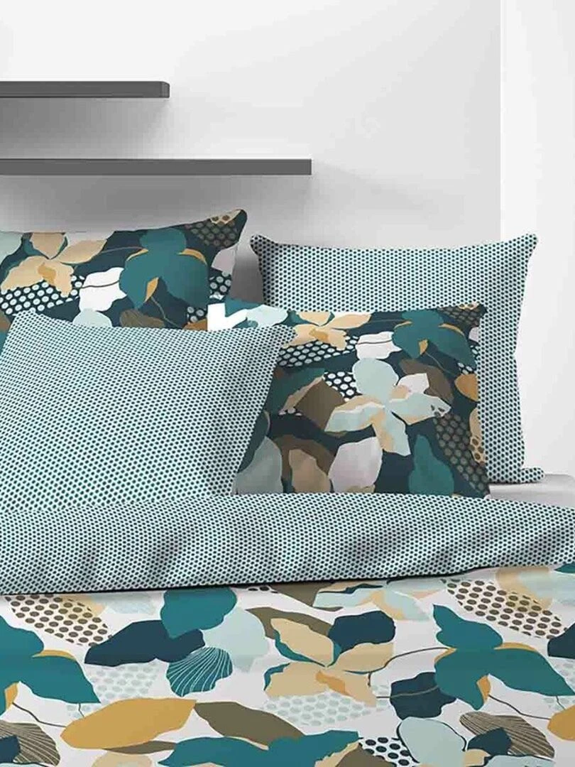 Housse de couette 240x220 Lobelia + 2 taies 100% coton 57 fils Bleu