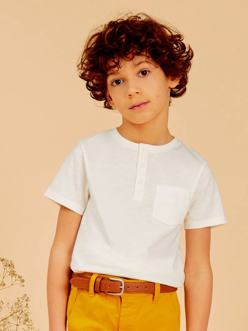 T shirt en jersey à col boutonné Beige