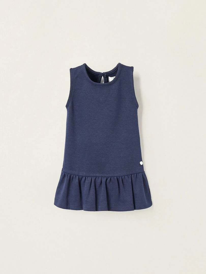 Robe en maille point de Rome pour nouveau né manches courtes ATLANTIC COMPANY Bleu foncé