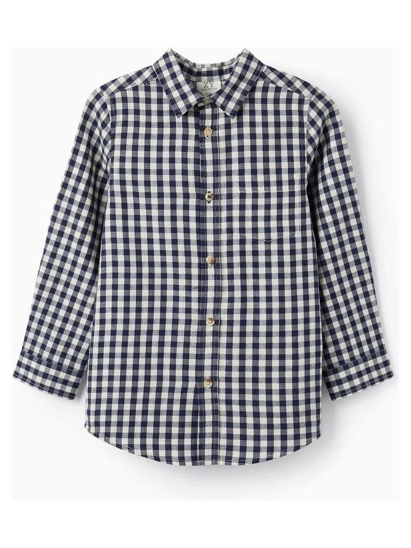 Chemise à carreaux en coton pour garçon manches longues LITERATURE CLUB Bleu foncé