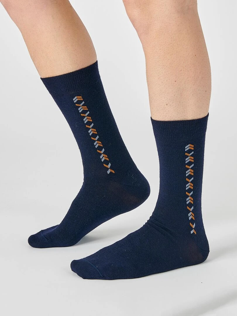 Lot de 2 paires de chaussettes maille jersey mélange laine Thermolactyl   Damart   Bleu marine