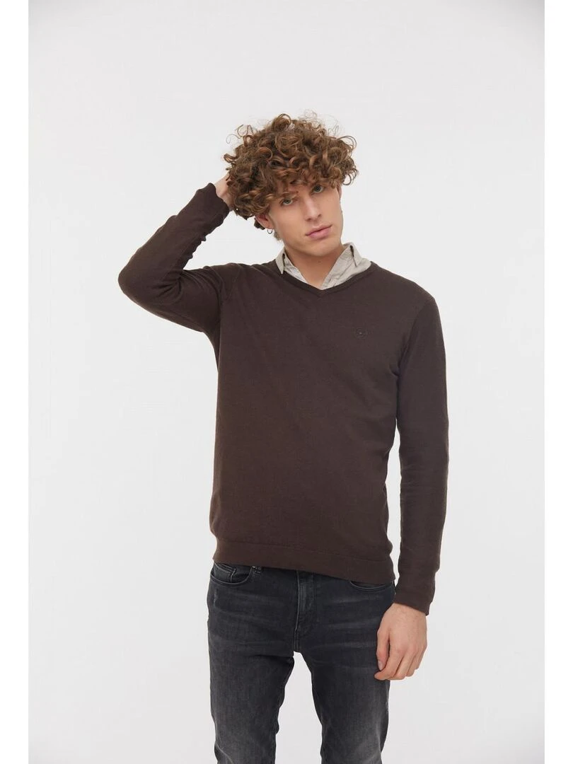 Lee Cooper   Pull coton regular CIFAR   Marron foncé