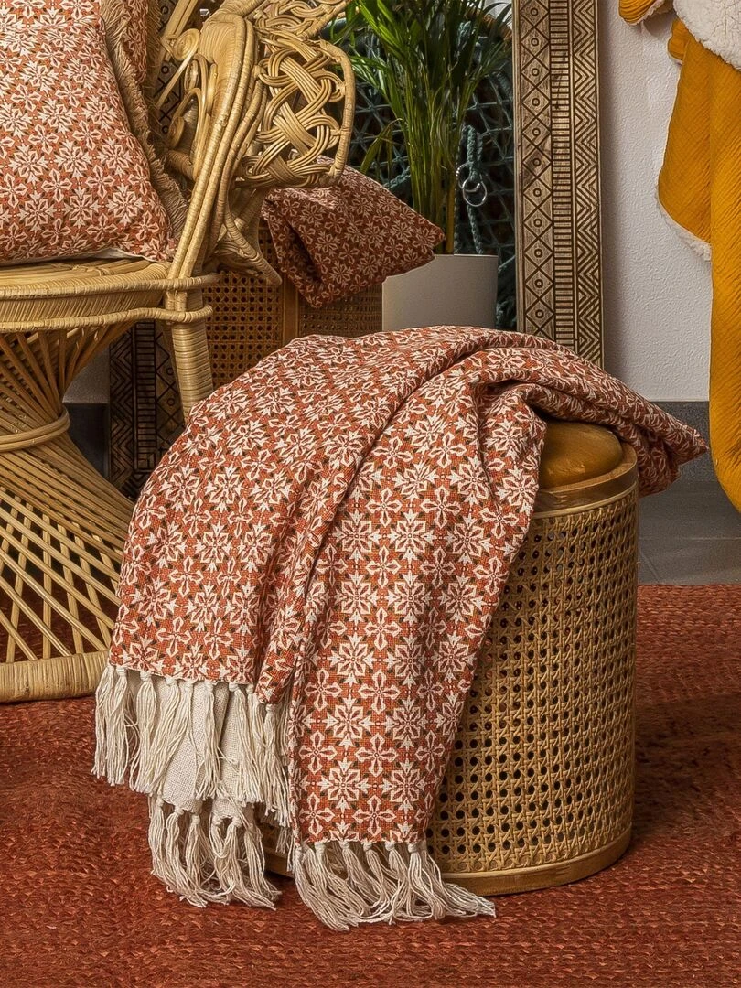 Plaid en coton SOUK 'Deko&co' Blanc Rouge