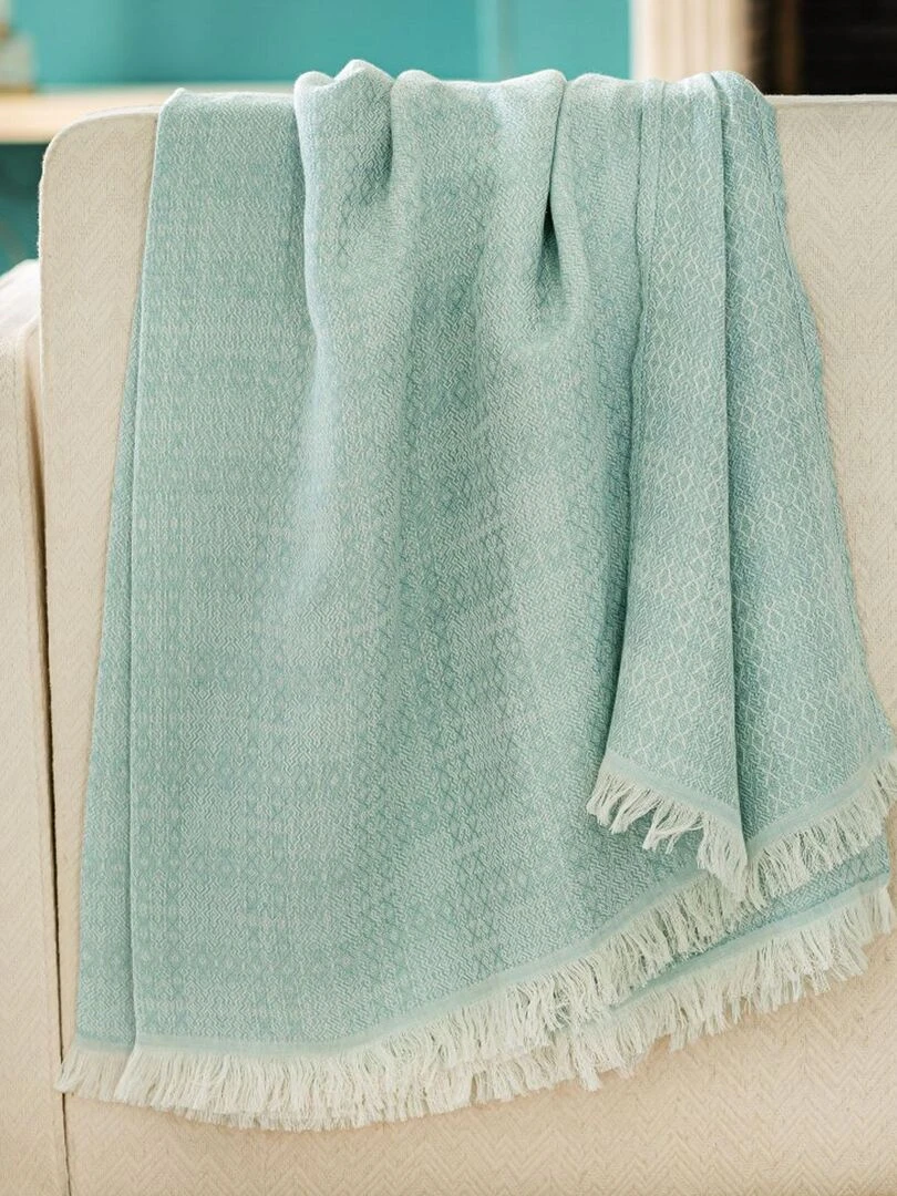 Plaid en lin et coton motif aztèque Bleu