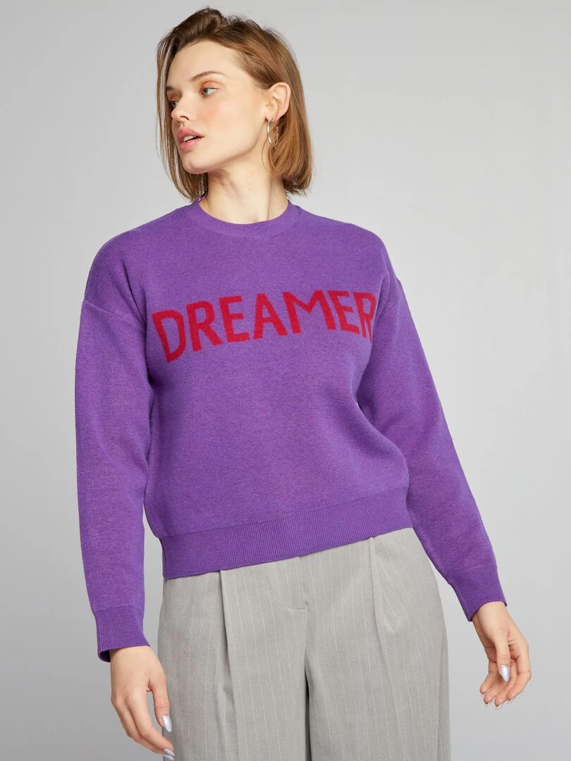 Pull à col rond avec inscription   Violet