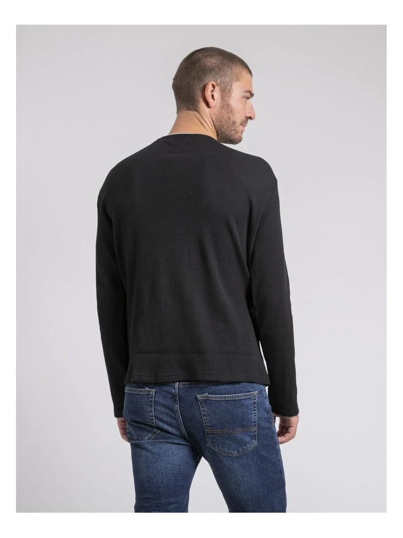 T shirt manches longues col rond texturé JOVICTOR Noir