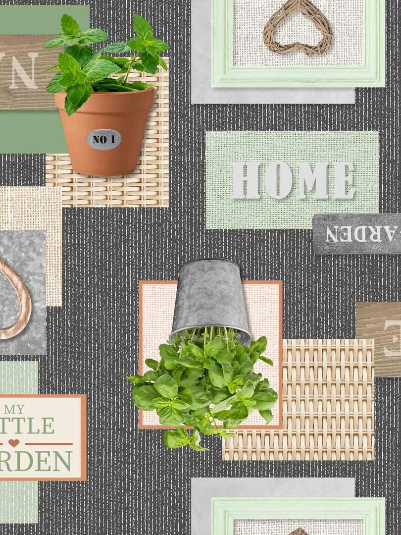 Nappe Toile cirée au mètre Jardin garden anthracite Gris