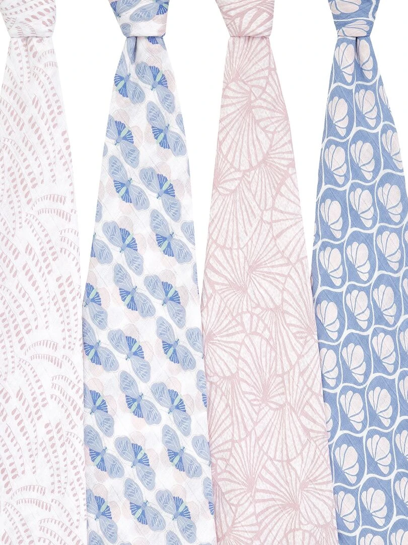 Lot de 4 maxi langes en coton Deco dream (120 x 120 cm) Bleu