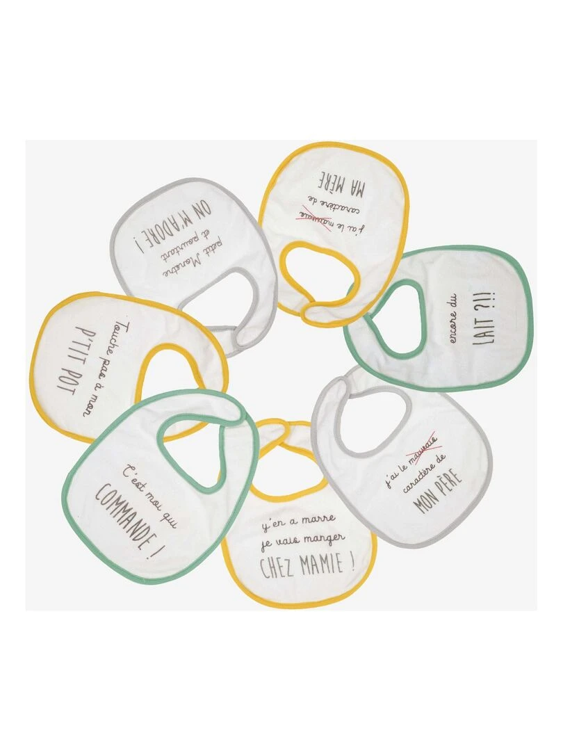 Lot de 7 bavoirs phrases rigolotes bébé Kinousses Blanc